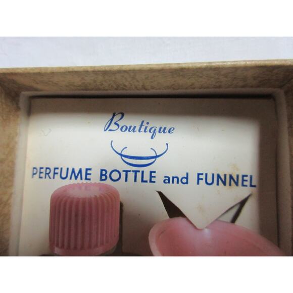 VTG Boutique Box With Funnel + Purse Size Empty Tiny Perfume Bottle W/Pink Top - Picture 4 of 5